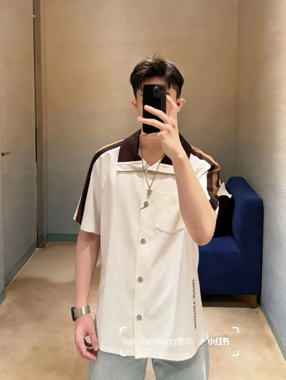 Louis Vuitton/Louis Vuitton 26ss logo web short-sleeved shirt